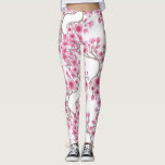 Legging Cor Flórida Flórida do Flor de Cereja Rosa Elegant<br><div class="desc">Este elegante, artístico e padrão floral feminino é perfeito para a temporada de verão ou primavera. Apresenta flores, florescências e ramificações de cereja japonesa pintadas manualmente, rosa-baga, vermelho-vivo, vermelho-vivo e poeirento, sobre um simples fundo branco. É bonito, moderno, doce, único, de tendências e original. Estilize com impressão pintado à mão...</div>