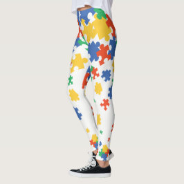 Legging Cor Pedaços Coloridos de Puzzle da Consciencializa