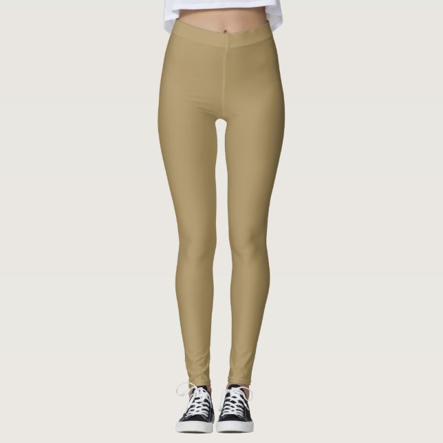 Legging Cor Sólida Simples Bege Escuro (Frente)