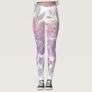 Legging Cor Verde Floral Verde Púrpura Rosa