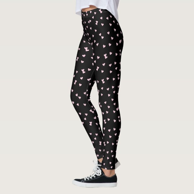 Legging Coração Cor-de-Rosa Claro em Preto (Esquerda)