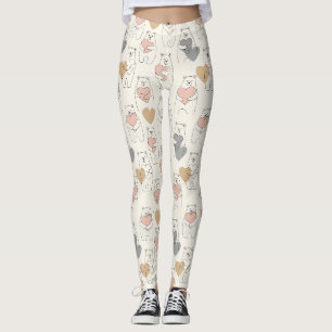 Legging Coração de Urso Polar Escandinavo em Creme e Azul