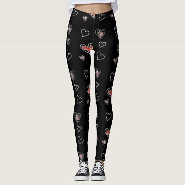 Legging Coração desenhado à mão em preto e branco (Frente)