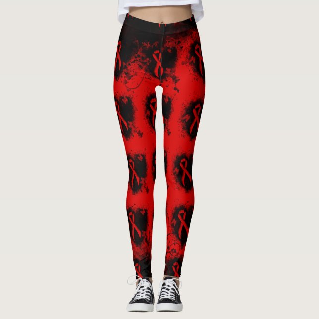 Legging Coração Grunge da Fita de Sensibilização Vermelha (Frente)