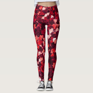 Legging Coração Vermelho com Brilho: Textura Minimalista.