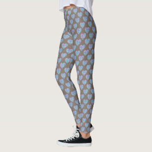 Legging Corações azuis em castanho de chocolate