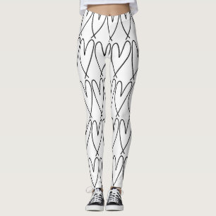 Legging Corações Bonitos e Caprichosos Preto e Branco