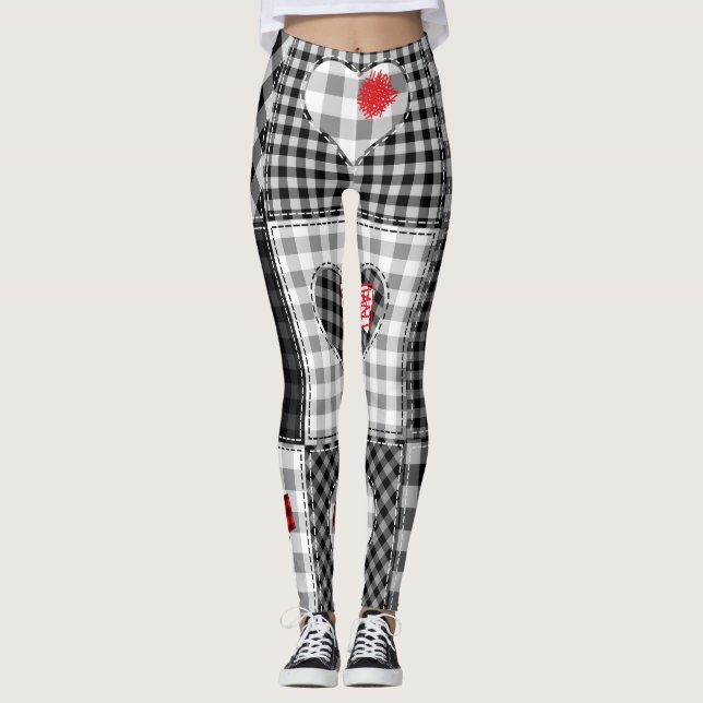 Legging Corações Brancos Pretos Sem Olhos. (Frente)