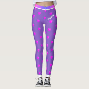 Legging Corações cor-de-rosa com seu nome em roxo ou sua