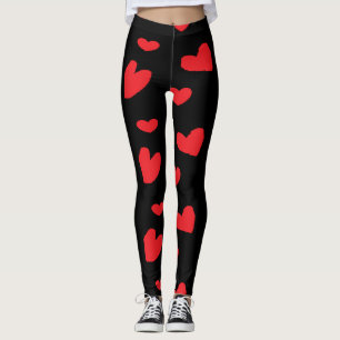 Legging Corações de amor vermelho em preto