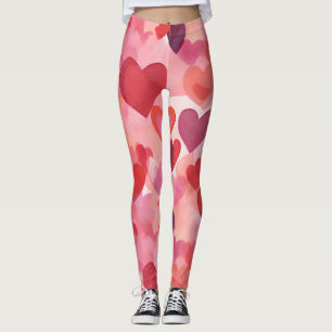 Legging Corações de Aquarela Rosa e Vermelho Coquette Româ