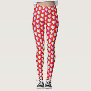 Legging Corações de Arco-Íris em Pastel Suave em Vermelho
