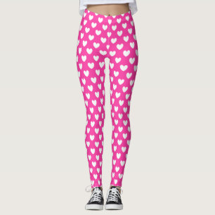 Legging Corações de bolinhas brancas em rosa fúcsia