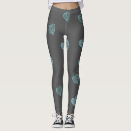 Legging Corações de Cinza de Arroz Azul