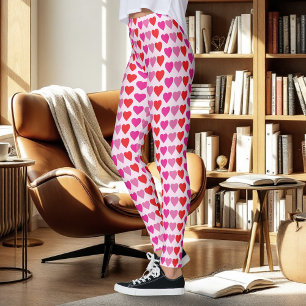 Legging Corações de Fúchsia Rosa Vermelho