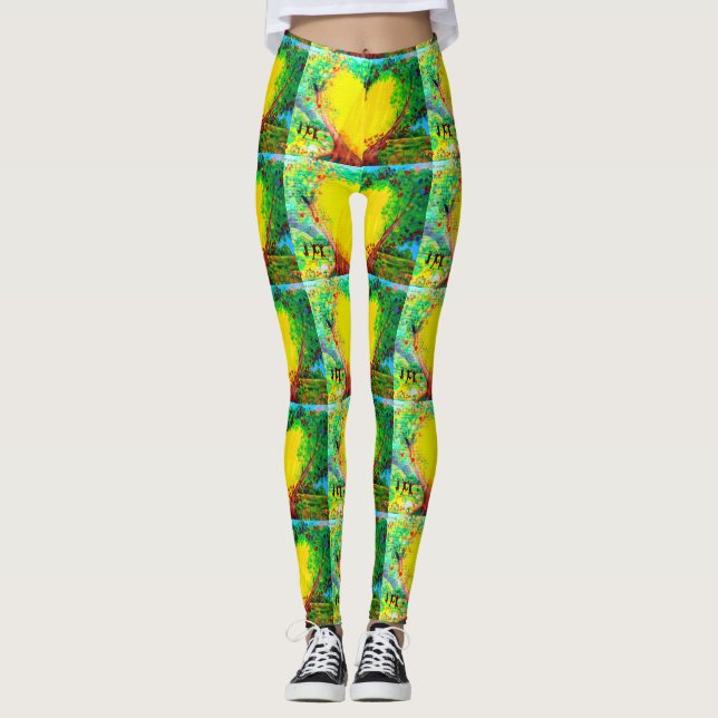 Legging corações de ouro amarelo verde (Frente)