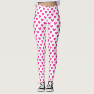 Legging Corações de polca cor-de-rosa da Fuchsia em branco