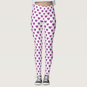 Legging Corações de polca roxa em branco