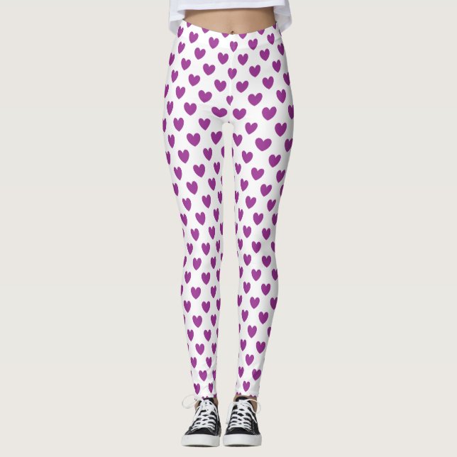 Legging Corações de polca roxa em branco (Frente)