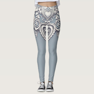 Legging Corações de Renda Branca Charme Romântico Elegante