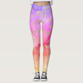 Legging Corações Dourados Púrpura Cor-de-rosa-claro-amarel