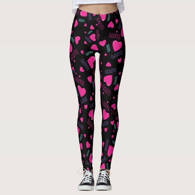 Legging Corações e Amor Rosa Bonitos - design romântico (Frente)