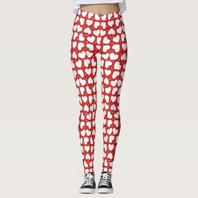 Legging Corações e Bolinhas brancas em coxas vermelhas (Frente)
