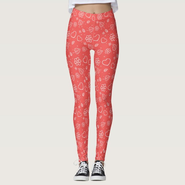 Legging Corações e Folhas Simples Contornados (Frente)
