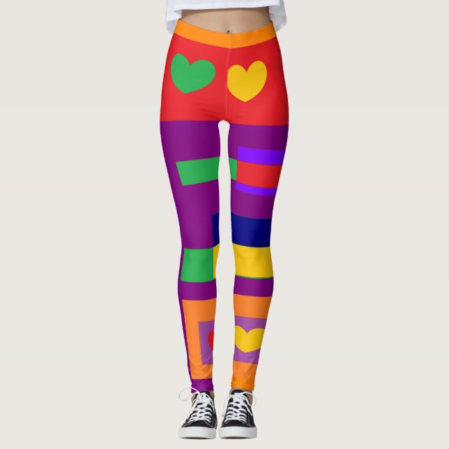 Legging Corações e listras gigantes em azul roxo vermelho (Frente)
