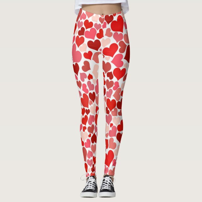 Legging Corações em todas as mulheres cor-de-rosa-vermelho (Frente)