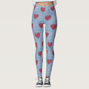 Legging Corações, Felpudo vermelho, rosa e azul