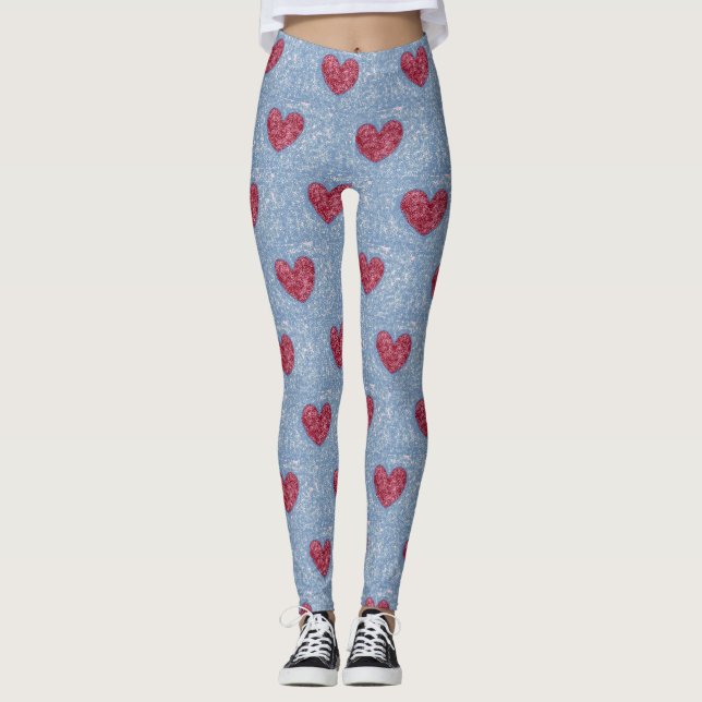 Legging Corações, Felpudo vermelho, rosa e azul (Frente)