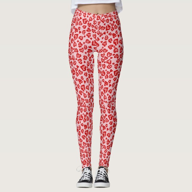 Legging Corações Padrões Leopardo em Vermelho por Esmagame (Frente)