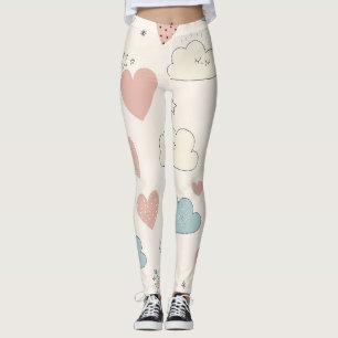 Legging Corações Pastéis e Nuvens Sonho em Aquarela (10)