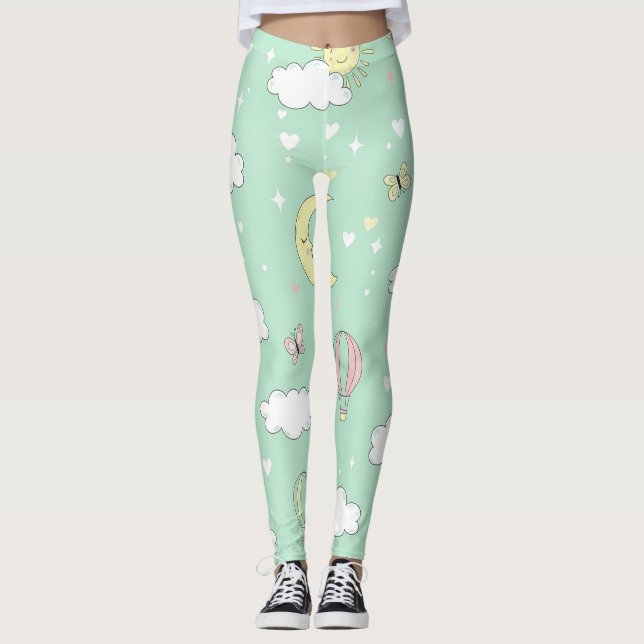 Legging Corações Pastéis e Nuvens Sonho em Aquarela (11) (Frente)