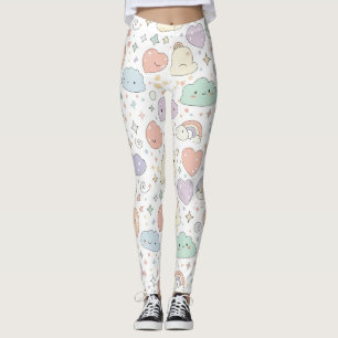 Legging Corações Pastéis e Nuvens Sonho em Aquarela (6)