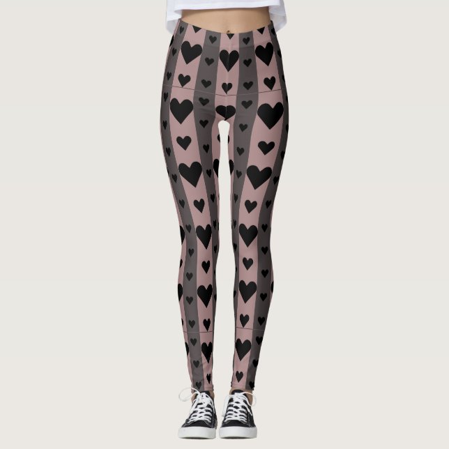 Legging Corações Pretos - Listras Rosa (Frente)