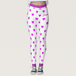 Legging Corações Rosa Divertidos em Branco