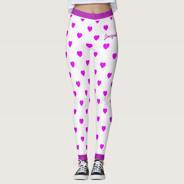 Legging Corações Rosa Divertidos em Branco (Frente)
