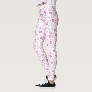 Legging corações roxos cor-de-rosa estrelas magia rapariga