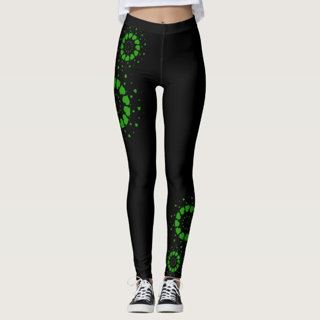 Legging Corações verdes círculos design a preto (Frente)
