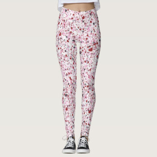 Legging Corações Vermelhas, Rosa E Cinzas, Pintura De Pint