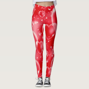 Legging Corações Vermelhos Bolha Fofos Meninas Anos 90