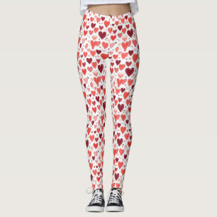 Legging Corações vermelhos desenhados pela mão em branco