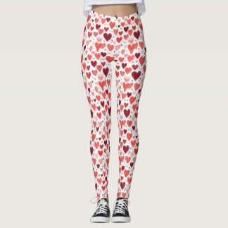 Legging Corações vermelhos desenhados pela mão em branco