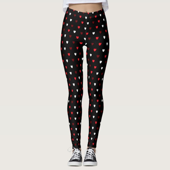Legging Corações vermelhos e brancos no preto (Frente)