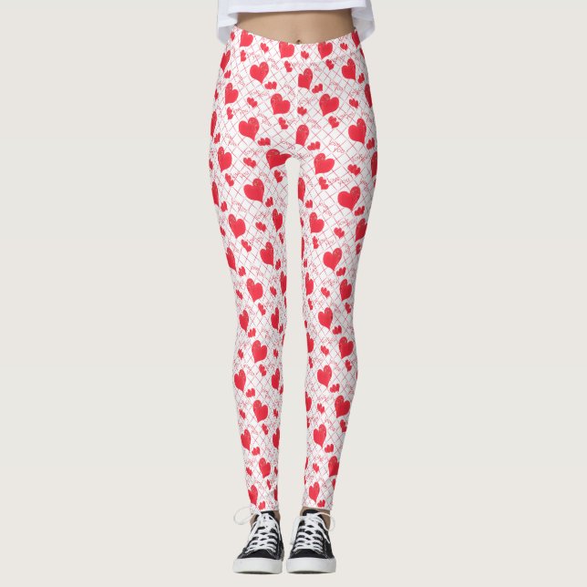Legging Corações vermelhos, texto, "ama-te", vermelho e br (Frente)