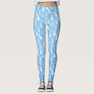 Legging Corais brancos em árvore sobre fundo azul