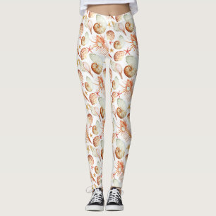 Legging Coral Com Conchas E Caranguejos