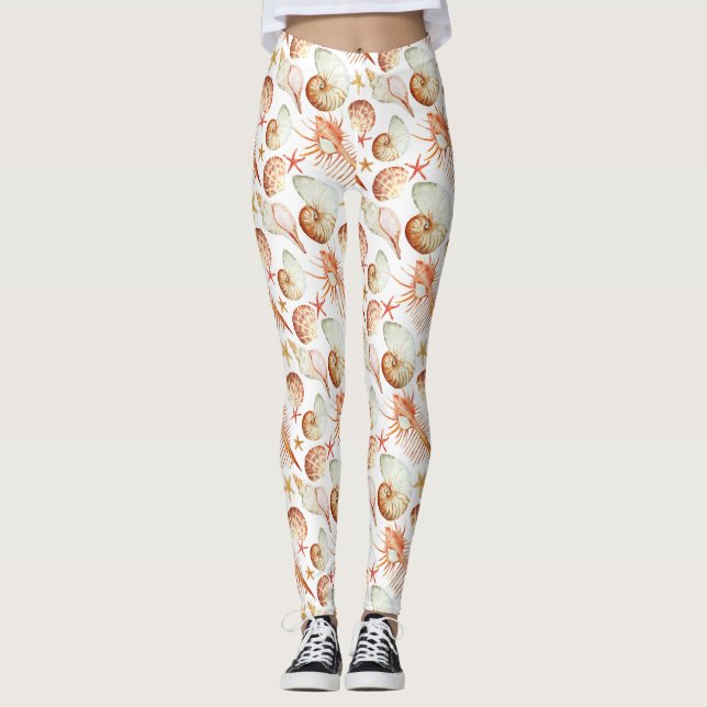Legging Coral Com Conchas E Caranguejos (Frente)